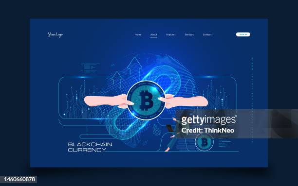 blockchain-technologie-vereinbarung bitcoin-geschäftskonzept - elektronische handel stock-grafiken, -clipart, -cartoons und -symbole