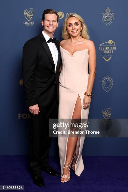 Steve Smith and wife Dani arrive ahead of the 2023 Australian Cricket Awards at Royal Randwick Racecourse on January 30, 2023 in Sydney, Australia.