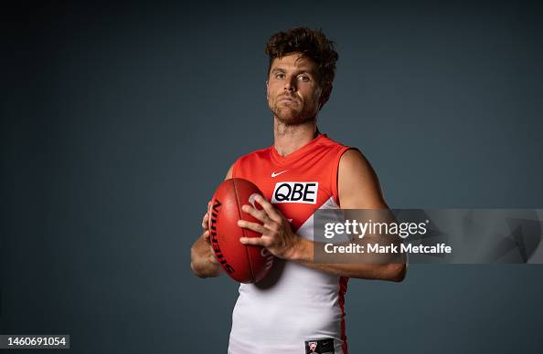 Dane Ralfe Dane Rampe poses during the Sydney Swans 2023 AFL team photo day at ...
