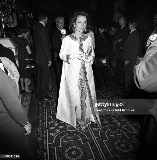 Lee Radziwill arriving at Truman Capote's Black and White Ball in the Grand Ballroom at the Plaza Hotel in New York City