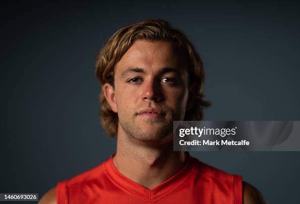 Karl Rowbottom James Rowbottom poses during the Sydney Swans 2023 AFL team photo day ...