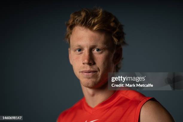 Callum Mills poses during the Sydney Swans 2023 AFL team photo day at Sydney Swans HQ on January 30, 2023 in Sydney, Australia.