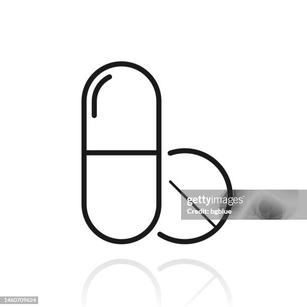 ilustrações, clipart, desenhos animados e ícones de pílulas - medicamentos medicinais. ícone com reflexo no fundo branco - pill