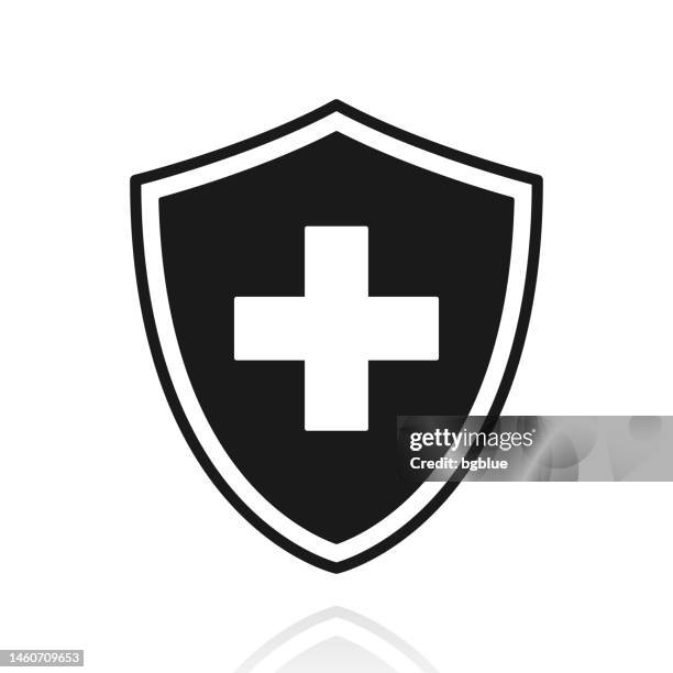 health protection shield. icon with reflection on white background - cross shape stock illustrations