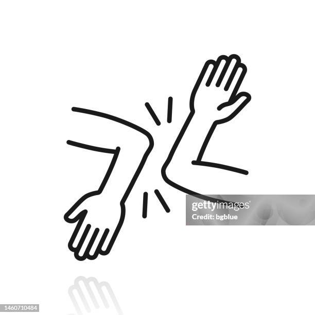 elbow bump - novel greeting. icon with reflection on white background - touching elbows stock illustrations