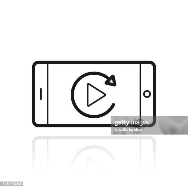 replay on smartphone. icon with reflection on white background - play button transparent stock illustrations