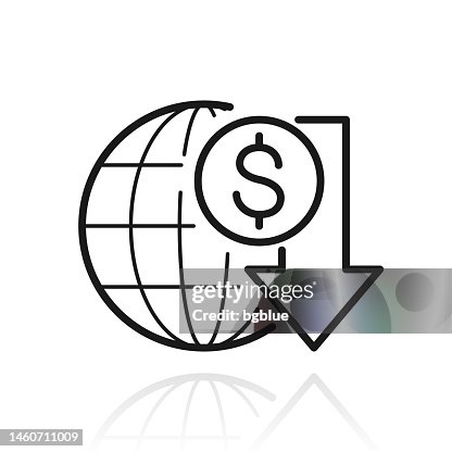 Dollar rate decrease. Icon with reflection on white background Dollar rate decrease. Icon with reflection on white background