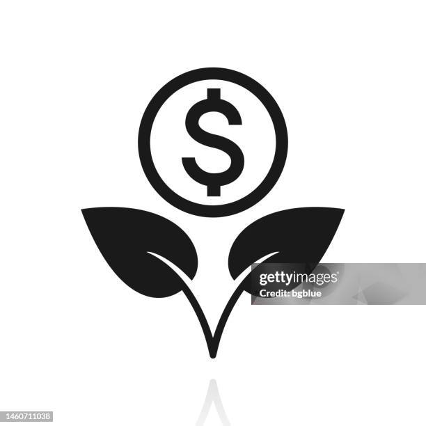 growing dollar. icon with reflection on white background - currency symbols stock illustrations