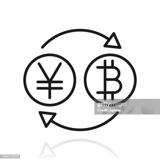 currency exchange - yen bitcoin. icon with reflection on white background - cost transparency stock illustrations