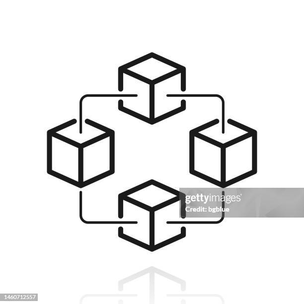 blockchain technology. icon with reflection on white background - cloud computing white background stock illustrations