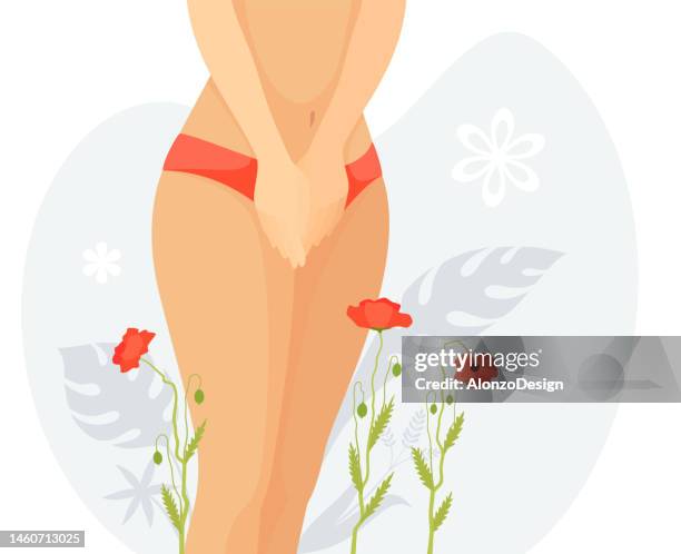 fragment of female's body in underwear. women's hygiene. menstruation period. menopause. urinary incontinence. - woman crotch stock illustrations