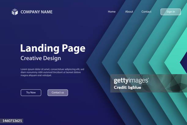 landing page vorlage - abstraktes design mit geometrischen formen - trendy green gradient - startseite stock-grafiken, -clipart, -cartoons und -symbole