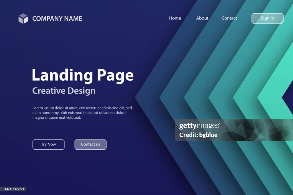 Landing page Template - Abstract design with geometric shapes - Trendy Green Gradient