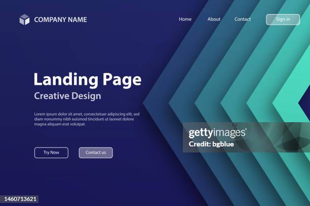 landing page template - abstract design with geometric shapes - trendy green gradient - layered stock illustrations