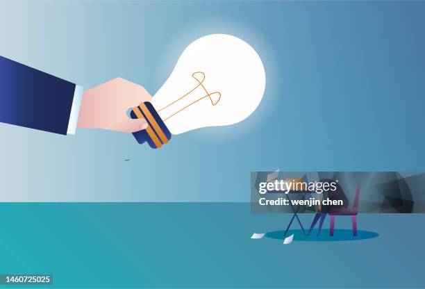 use creativity to help business men who have no ideas - incandescent light bulb stock illustrations