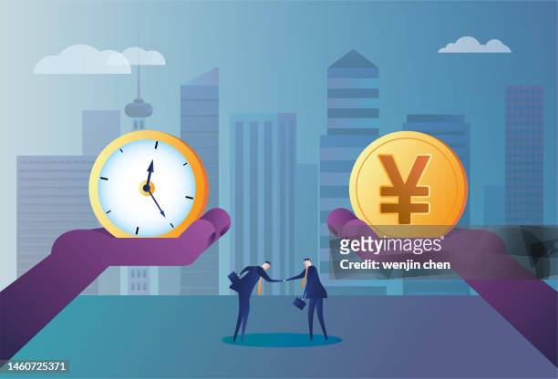 time and rmb trade, buy time with money - yen sign stock illustrations
