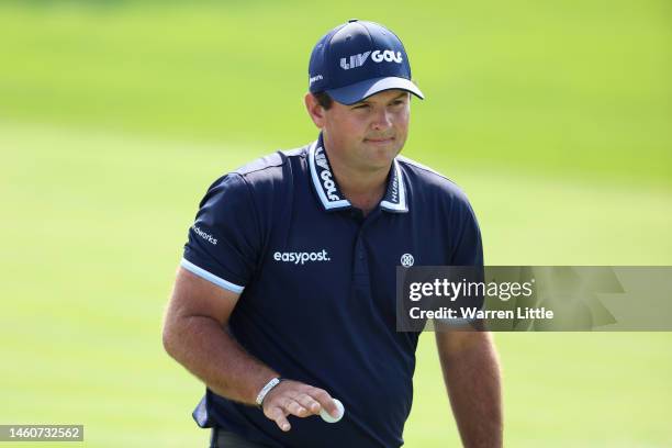 Patrick Reed of The United States acknowledges the crowd on the 12th green during the Final Round on Day Five of the Hero Dubai Desert Classic at...