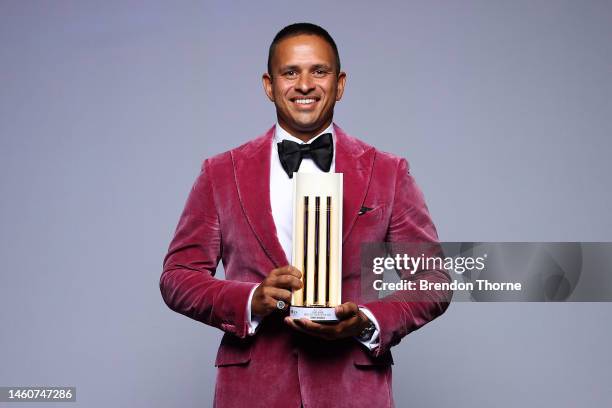 Shane Warne Men’s Test Player of the Year Usman Khawaja poses the 2023 Australian Cricket Awards at Royal Randwick Racecourse on January 30, 2023 in...