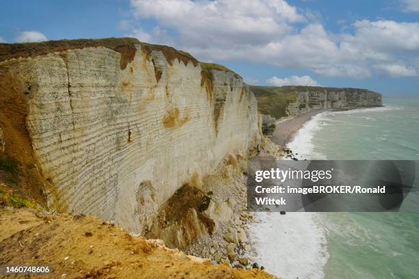 light mood at the chalk cliffs (falaise d'aval) near etretat, normandy, france - falaise normandie stock pictures, royalty-free photos & images