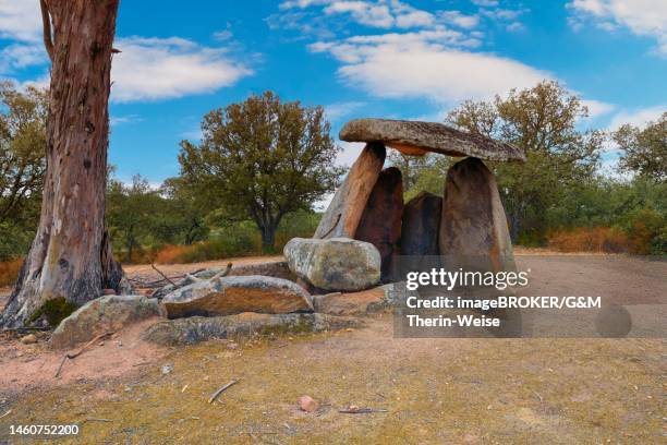 megalithic dolmen, barbacena, elvas, alentejo, portugal - portugal graveyard stock-grafiken, -clipart, -cartoons und -symbole