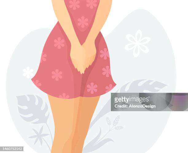ilustrações, clipart, desenhos animados e ícones de mulher nova usando um vestido. higiene da mulher. período menstrual. menopausa. incontinência urinária. - menopause