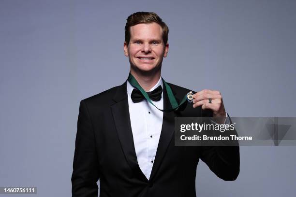 Allan Border Medallist Steve Smith poses during the 2023 Australian Cricket Awards at Royal Randwick Racecourse on January 30, 2023 in Sydney,...