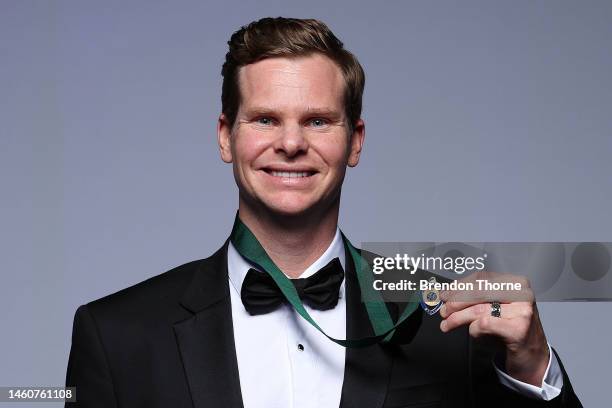 Allan Border Medallist Steve Smith poses during the 2023 Australian Cricket Awards at Royal Randwick Racecourse on January 30, 2023 in Sydney,...