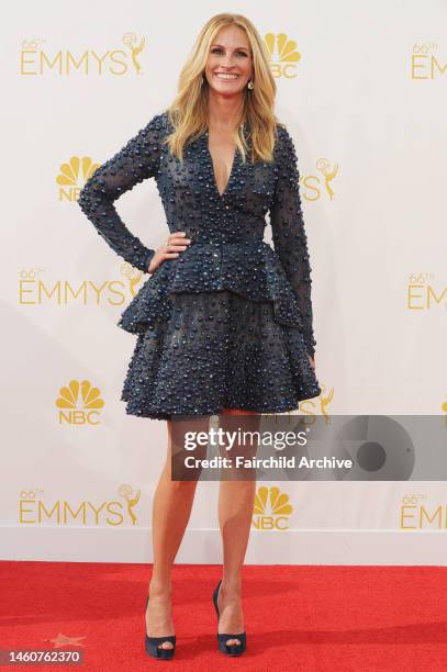 Julia Roberts attends 66th Primetime Emmy Awards at Nokia Theatre L.A. Live. Roberts wears Elie Saab.