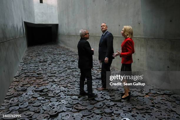 Architect Daniel Libeskind guides U.S. First Gentleman Douglas Emhoff , who is the husband of U.S. Vice President Kamala Harris, and U.S. Ambassador...