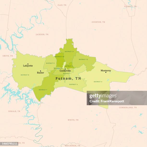 tn putnam county vector map green - cookeville tennessee stock illustrations
