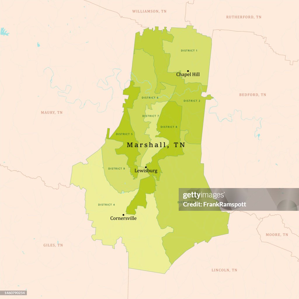 TN Marshall County Vector Map Green