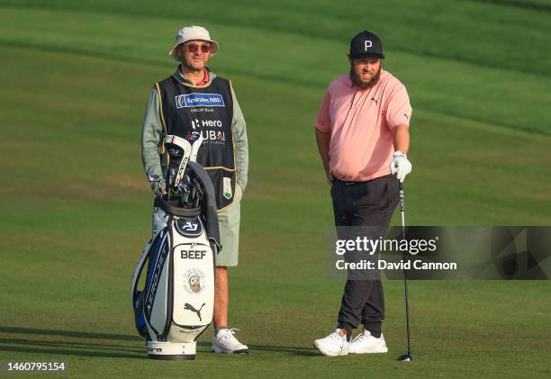 Andrew Johnston of England plays his second shot on the 10th hole during the final round on Day Five of the Hero Dubai Desert Classic on The Majlis...