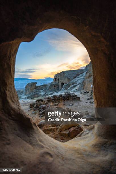 view on uplistsikhe ancient town from cave. gori, georgia - caucasus stock pictures, royalty-free photos & images