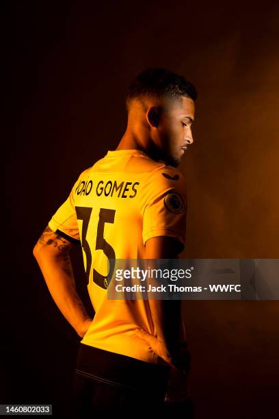 Wolverhampton Wanderers unveil new signing Joao Gomes at Molineux on January 30, 2023 in Wolverhampton, England.