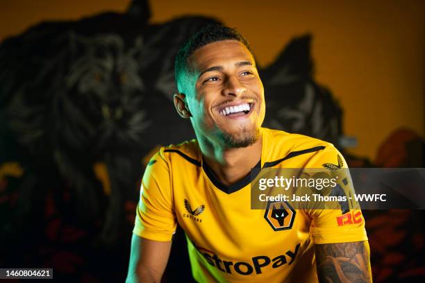 Wolverhampton Wanderers unveil new signing Joao Gomes at Molineux on January 30, 2023 in Wolverhampton, England.