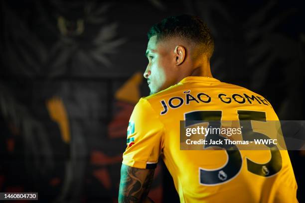 Wolverhampton Wanderers unveil new signing Joao Gomes at Molineux on January 30, 2023 in Wolverhampton, England.