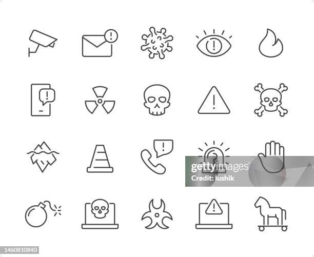 danger icon set. editable stroke weight. pixel perfect icons. - radioactive warning symbol 幅插畫檔、美工圖案、卡通及圖標