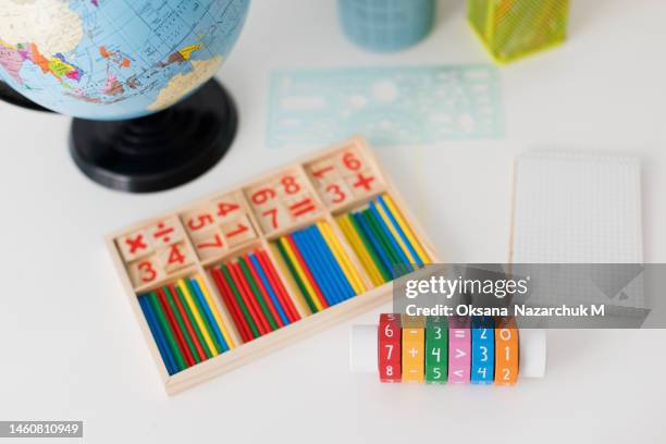background with arithmetic math learning toy - abaco fotografías e imágenes de stock