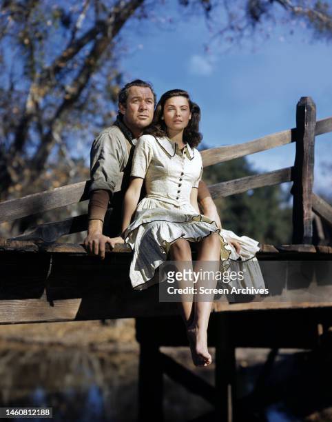 Gene Tierney and Ward Bond in a promotional still for Tobacco Road', directed by John Ford, 1941.