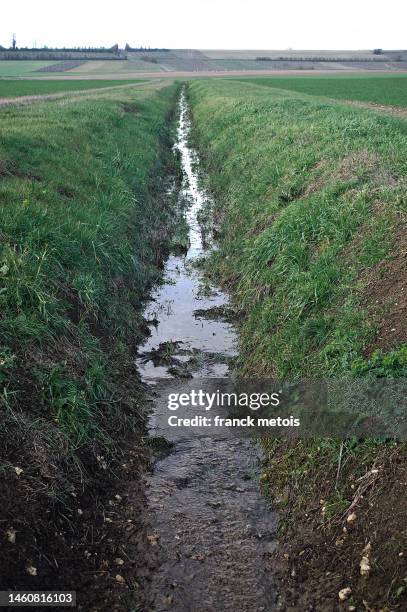 drainage ditch among the fields ( france) - french drain stock pictures, royalty-free photos & images