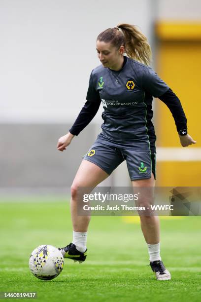 Laura Cooper of Wolverhampton Wanderers in action during a Wolverhampton Wanderers Women Training Session at The Sir Jack Hayward Training Ground on...