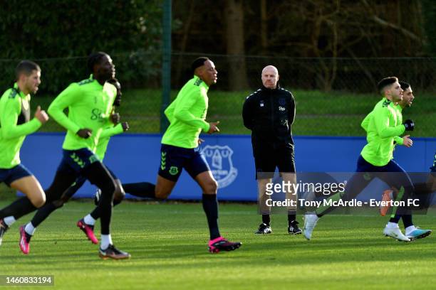 New Everton Manager Sean Dyche during the Everton training session at Finch Farm on January 30, 2023 in Halewood, England.