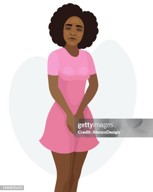african american woman wearing a dress. women's hygiene. menstruation period. urinary incontinence. - human reproductive organ stock illustrations