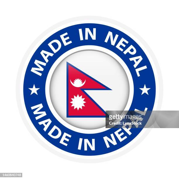 made in nepal badge vector. sticker with stars and national flag. sign isolated on white background. - nepal flag stock illustrations