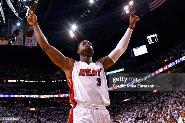 Dwyane Wade of the Miami Heat reacts before taking on the Boston Celtics in Game Seven of the Eastern Conference Finals in the 2012 NBA Playoffs on...