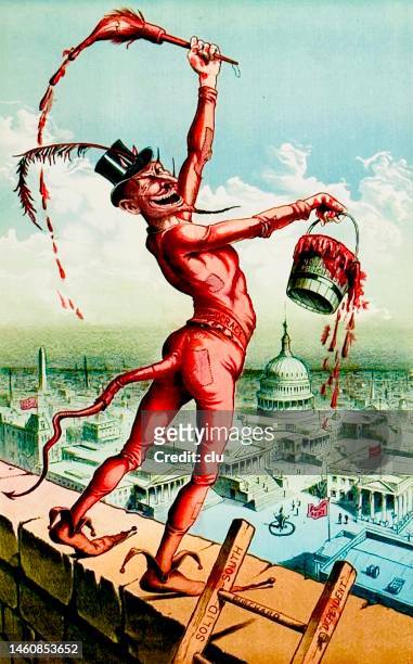 ilustraciones, imágenes clip art, dibujos animados e iconos de stock de el diablo rojo (comunista) pintará la ciudad - devil