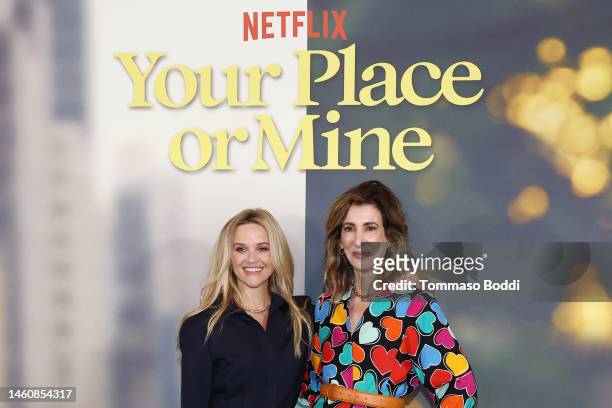 Reese Witherspoon and Aline Brosh McKenna attend the photocall for Netflix's "Your Place Or Mine" at Four Seasons Hotel Los Angeles at Beverly Hills...