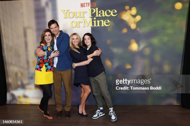Aline Brosh McKenna, Ashton Kutcher, Reese Witherspoon and Wesley Kimmel attend the photocall for Netflix's "Your Place Or Mine" at Four Seasons...