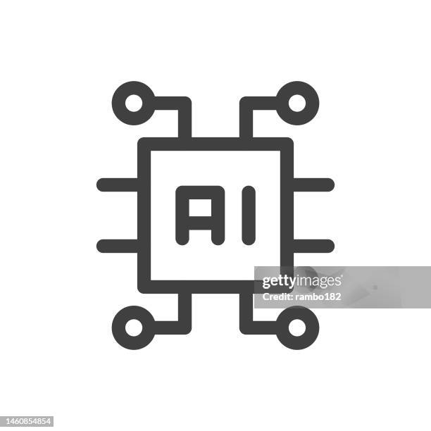 artificial intelligence, processor, gpu, cpu line vector icon on white background. editable stroke. pixel perfect. for mobile and web. outline vector graphics. - server technician stock illustrations