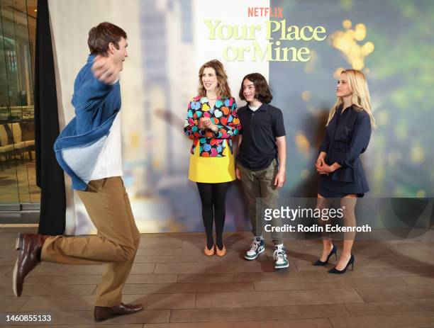 Ashton Kutcher, Aline Brosh McKenna, Wesley Kimmel, and Reese Witherspoon attend photocall for Netflix's "Your Place or Mine" at Four Seasons Hotel...